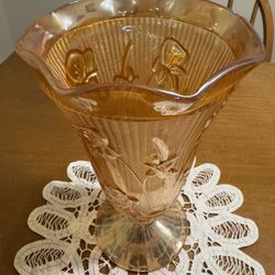 Vintage Jeanette Herringbone And Iris Marigold Carnival Glass Vase 