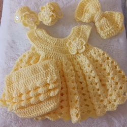 Crochet Baby Girl Yellow Heirloom Dress Set Photo Prop