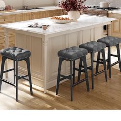  Bar Stools Set of 4, Saddle Counter Height Bar Stools, 26-Inch Backless Kitchen Stools with Wood 
