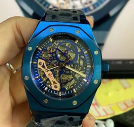 Men’s blue watch skeleton