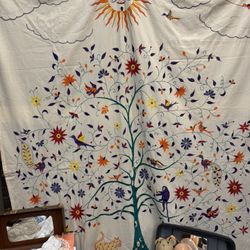 Hand embroider, folk art tree of life Tapestry 