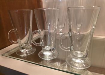 Vintage Clear Glass Footed Irish Coffee Mugs / Latte Glasses - Set of 3