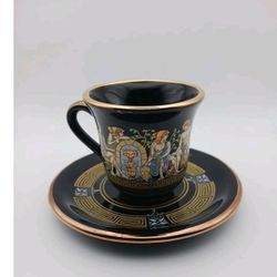 Vintage ADIS Hand Made In Greece 24k Gold Trim Classic Greek Cup & Saucer Set. 