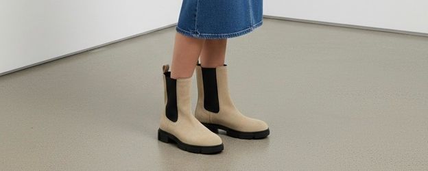 Cruza Tendencies Suede Chelsea Boots Cream Sz 8 Lug Sole Mid-calf Pull On NWT