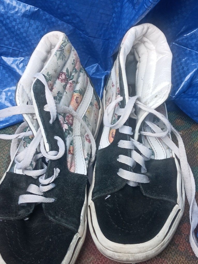 Used Vans Off The Wall Sneakers Garden Floral Skateboard Hi-Top Size 3.5 Mens 5 Womens