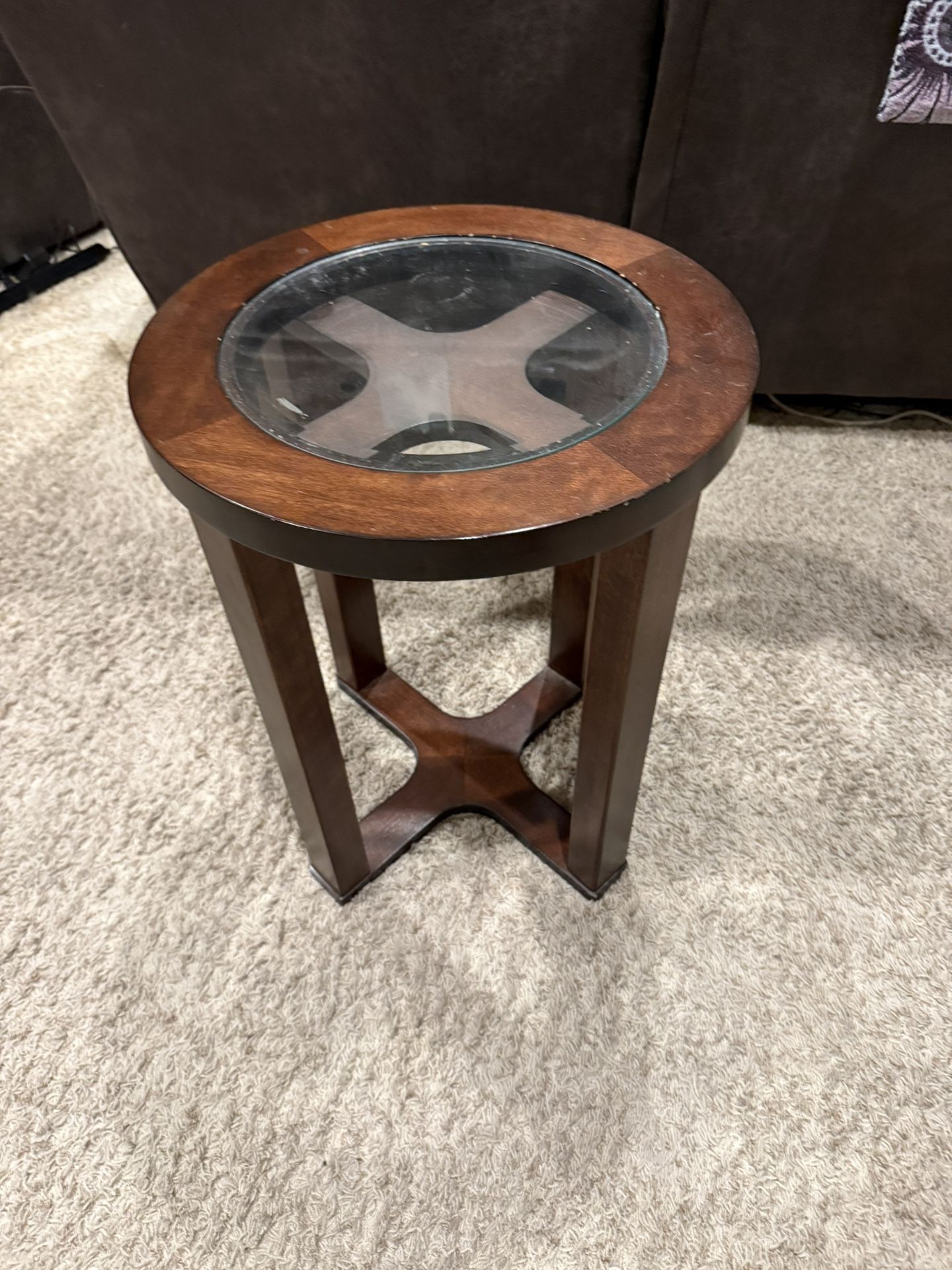 Set Of Two Wood/Glass End Tables $50
