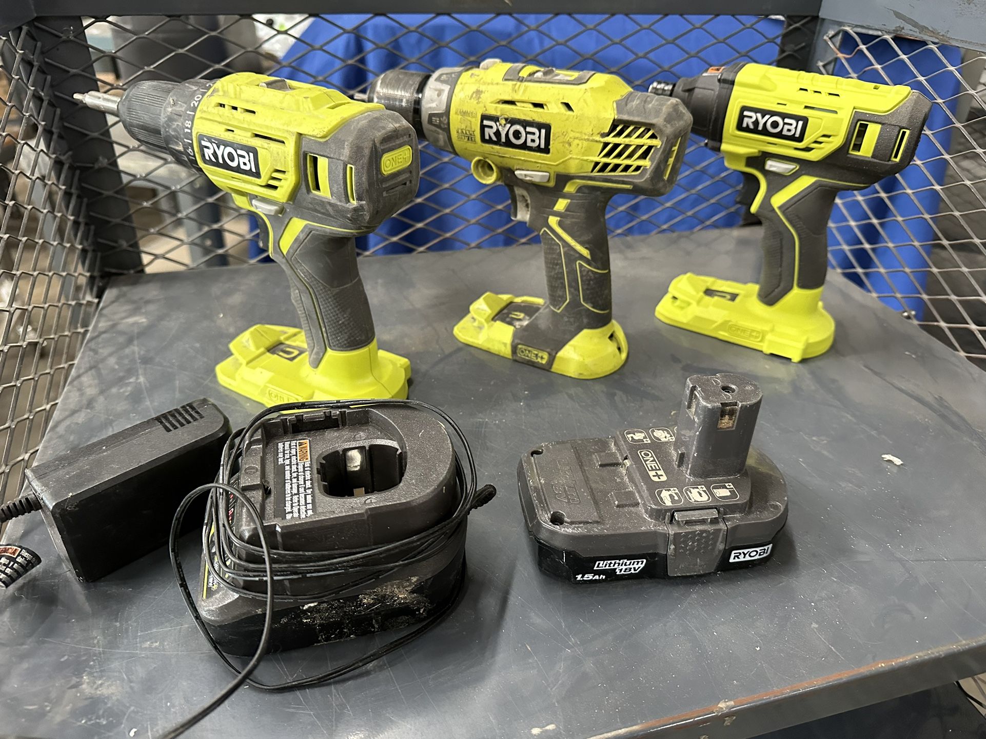 3 Ryobi Drills And Battery + Charger