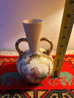 Small Porcelain Vase with Gold Handles
