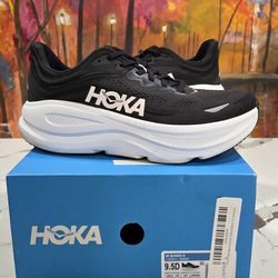 Hoka One M Bondi 9 Black White Size 9.5D Men's Running Shoes