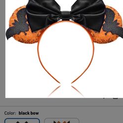 Orange Mouse Ears Halloween Headbands, Bow Bat Halloween Hair Accessories for Woman Man (Black Bow)