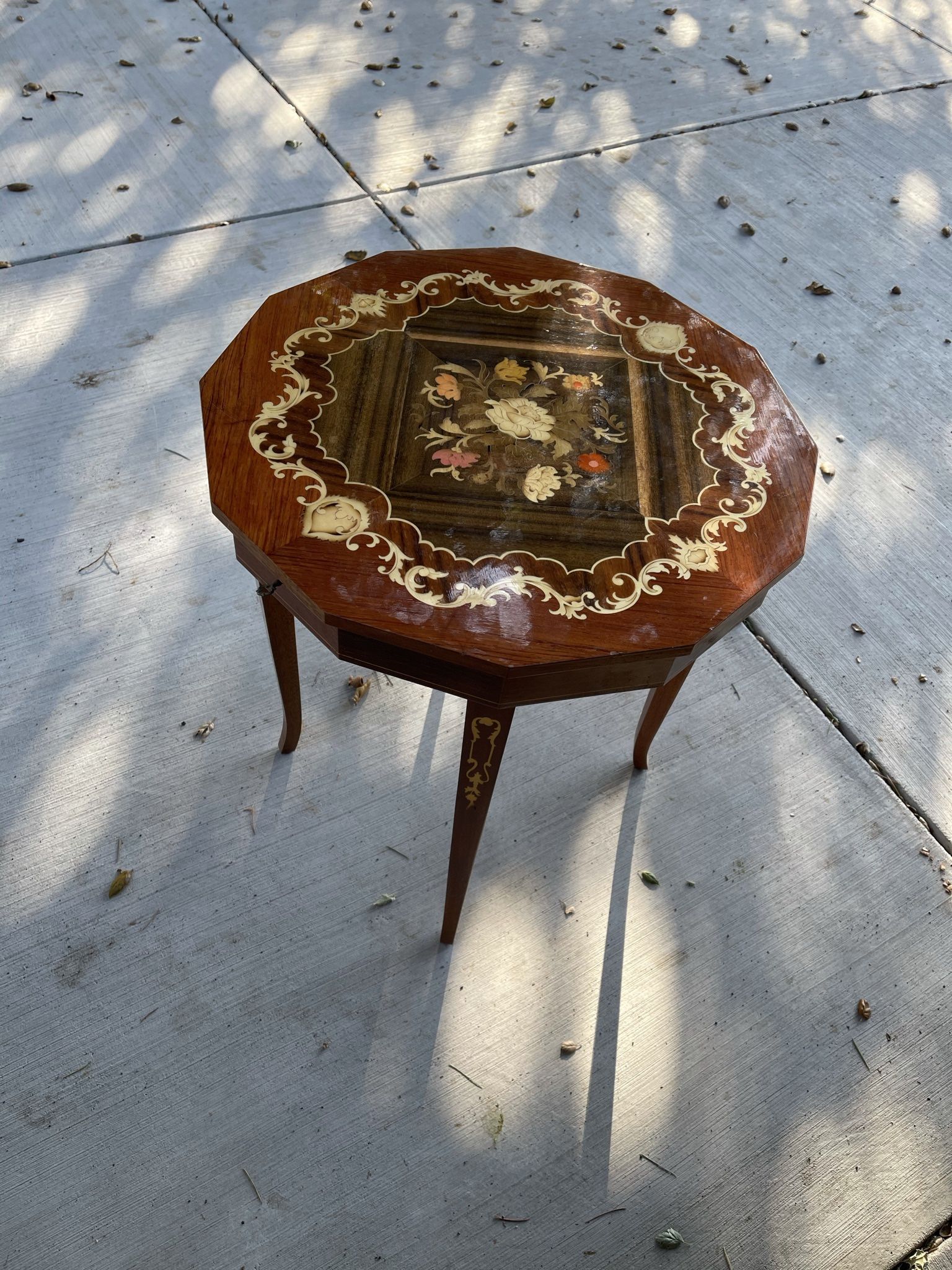 Antique Italian music box table, mint condition
