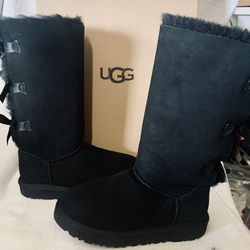 New Ugg Women’s Bailey Bow Tall ll Size 8 Black Authentic 💯 