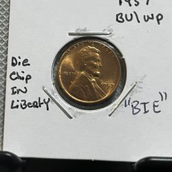 1957 P Wheat Penny With “BIE” Error In Liberty