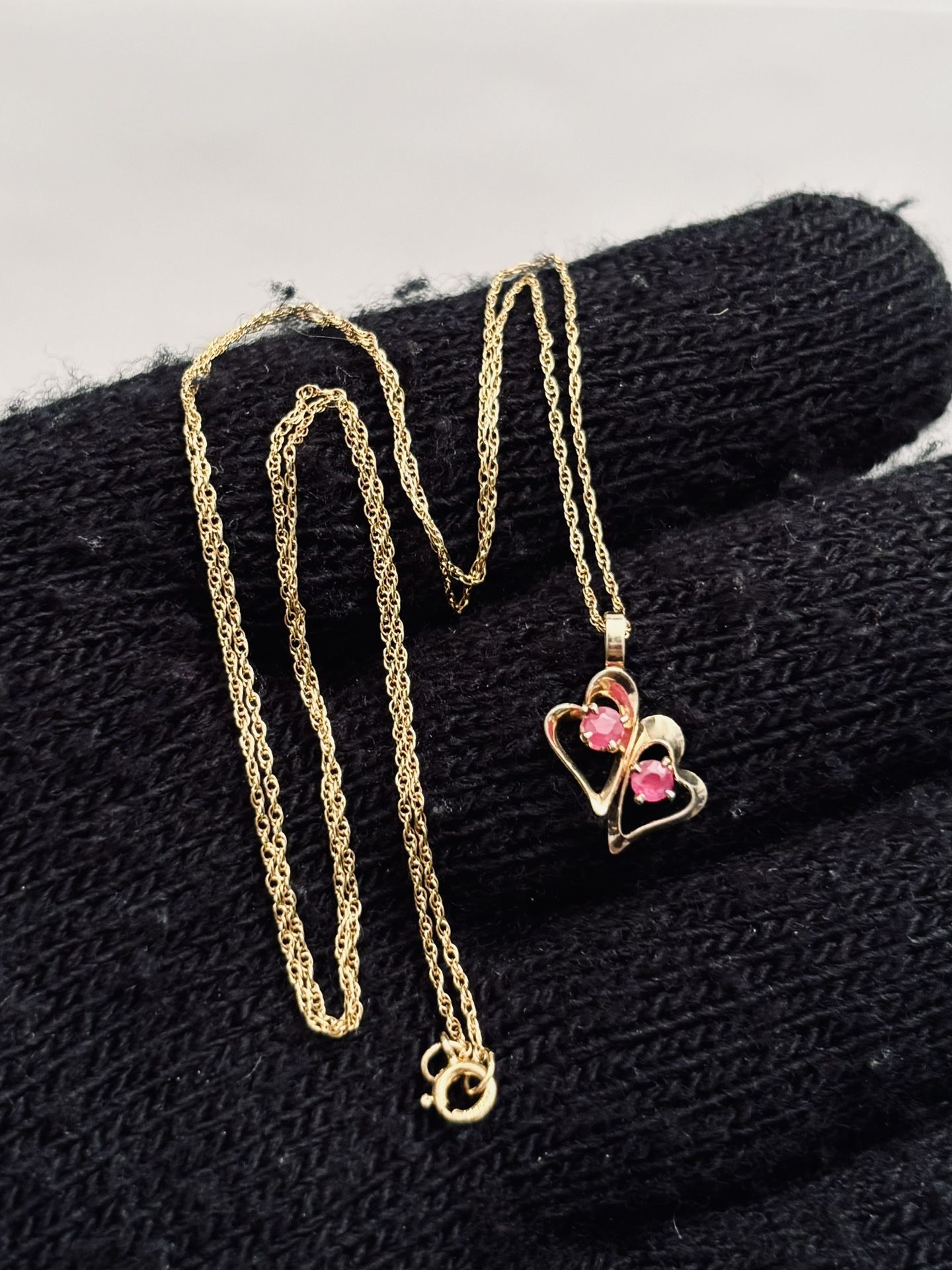 Vintage 14K Gold Ruby Dainty Heart Chain Pendant 19”