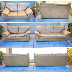 QUALITY GENUINE TAN LEATHER SEALY COUCH & LOVE SEAT SET