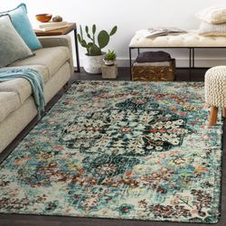 Lahome Boho 8x10 Rugs for Living Room, Teal Washable