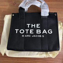 Marc Jacobs Medium Leather Tote Bag – Black with White Letters