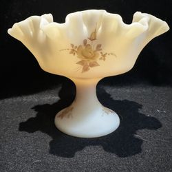Fenton Beidge Satin Large Compote With Chocolate Roses