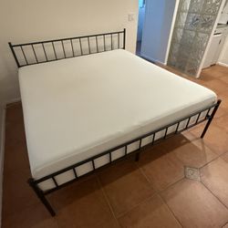 King Size Black Metal Bed Frame And Mattress For Sale