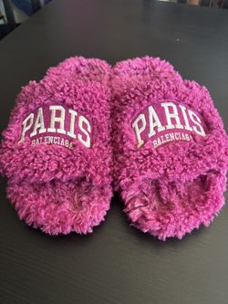 Balenciaga Fur Logo Slides Pink Women's Size 38 Made In Italy