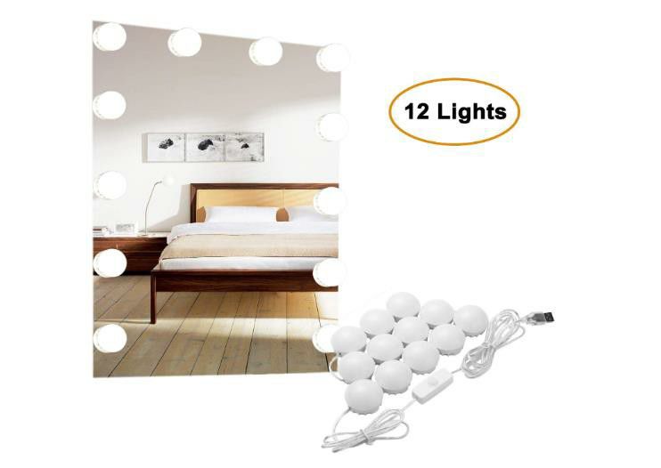 Vanity Lights,12 Hollywood Style Bulbs,7000K Dimmable Daylight White,17FT/5.2M Hidden Adjustable Length LED Mirror Light