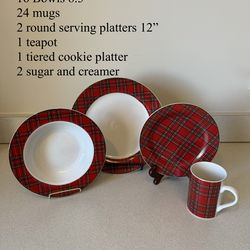Vintage Pacific Rim Red Plaid Collection - service for 16 & More