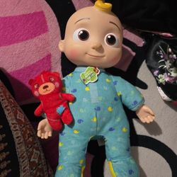 Cocomelon JJ Musical Plush Doll with Red Teddy Bear – Press Tummy for Sounds
