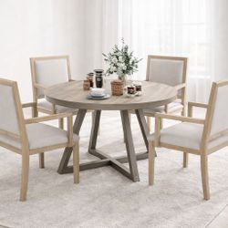 5-Piece Dining Table Set with Two-Size Round to Oval Extendable Butterfly Leaf and 4 Upholstered Dining Chairs with Armrests Nnnn[NEW] **Assembly Req*