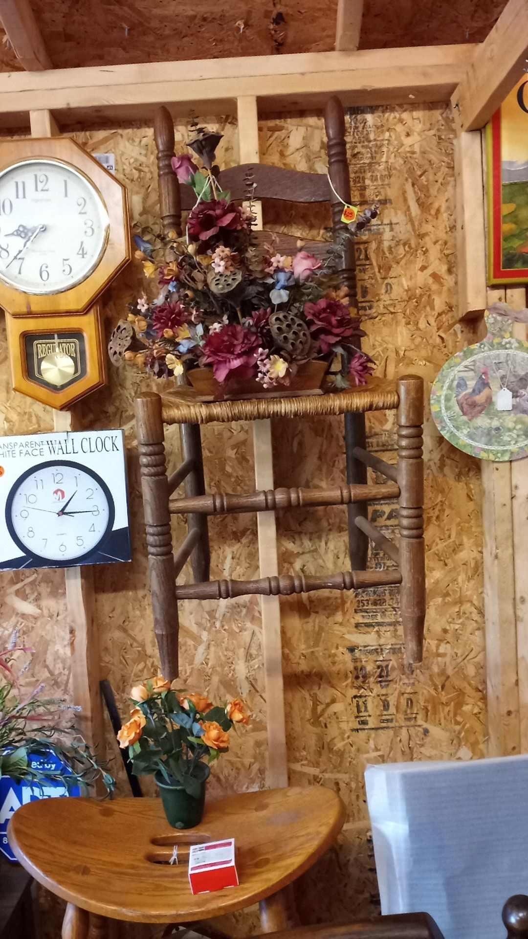 Antique wooden chair with wicker seat