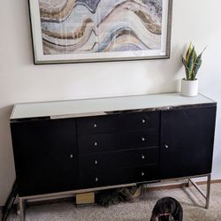 Glass Topped Black Credenza
