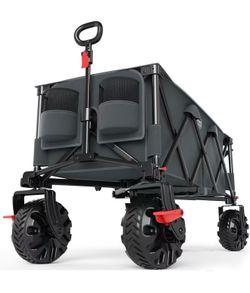 Timber Ridge 51.2" Extended Collapsible Wagon - Heavy-Duty Utility Cart with All-Terrain Wheels, Brakes & Cargo Net, 400L Capacity for Camping, Sports