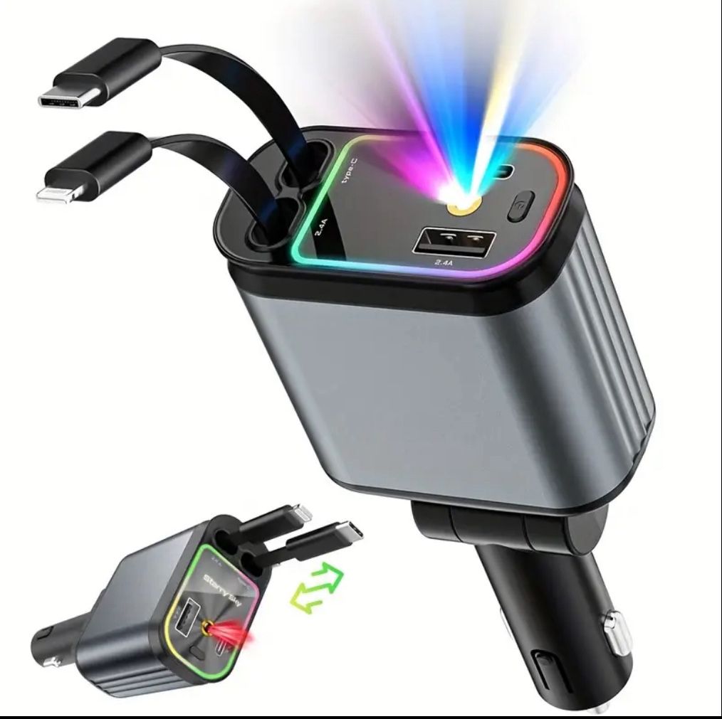 4-in-1 Super Fast Retractable Car Charger