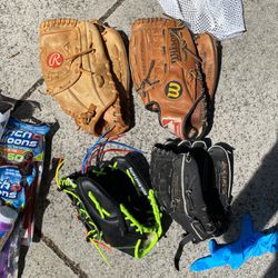 4 Baseball Gloves, Kid Sizes