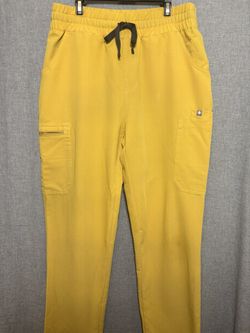 FIGS Technical Collection Cargo Scrub Pants Small Tall Bright Yellow