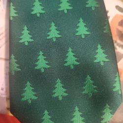 Green Christmas Holiday Tie With Trees 