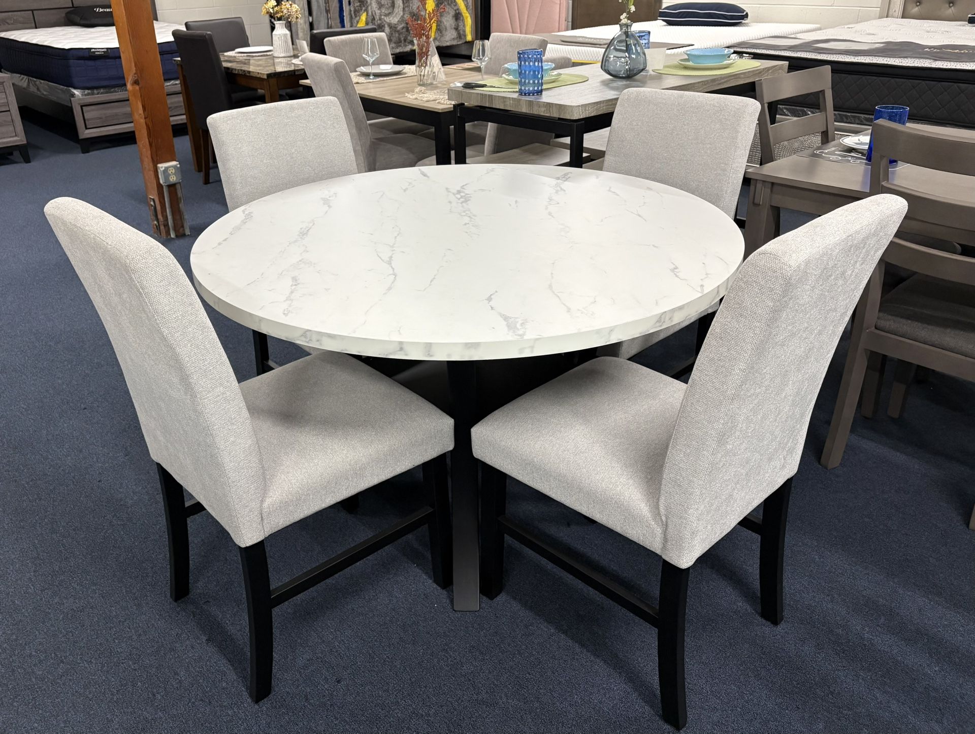 Round Faux Marble 5pc Dining Set