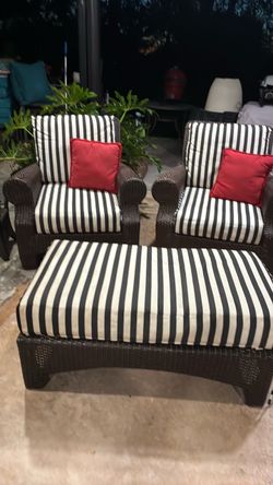 Wicker Patio Chair Set with Ottoman and 2 tables