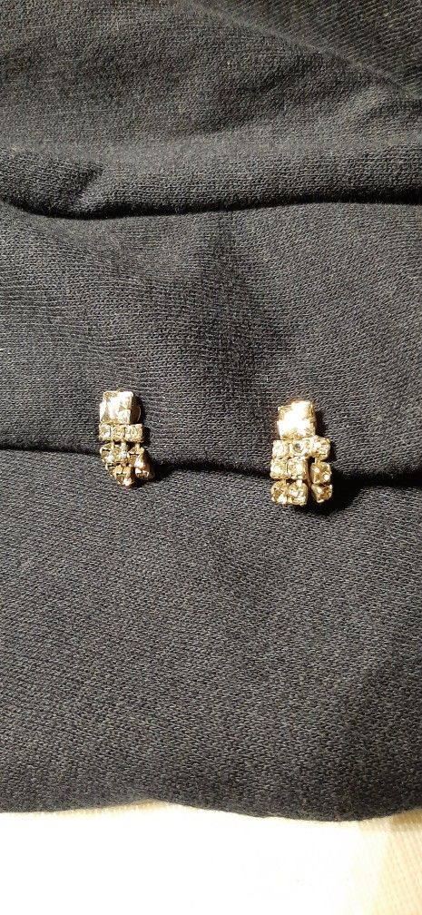 Vintage Silver Rhinestone Screwback Earrings