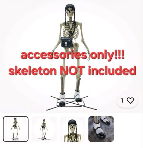 6FT SKELETON ACCESSORIES: SHOES, HAIR, BAG, NECKLACE $30 HALLOWEEN DECOR