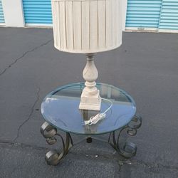 Glass End Table & Lamp