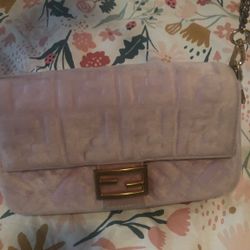 Fendi Pink Velvet baguette Shoulder Bag.