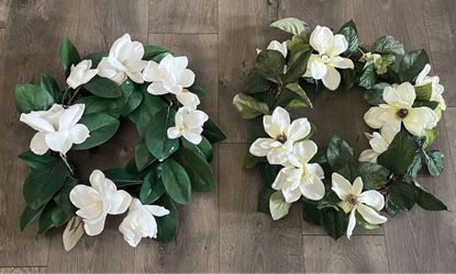 Faux Magnolia Floral Wreaths – Set of 2