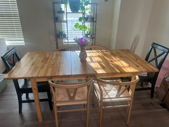 Boho style dining table and wish bone dining chairs