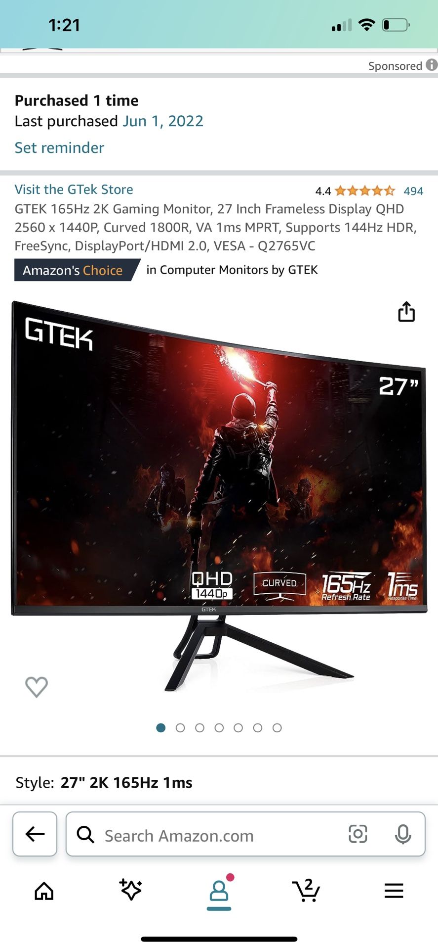 GTEK 165Hz 2K Gaming Monitor