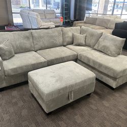 Grey Sectional And Ottoman 