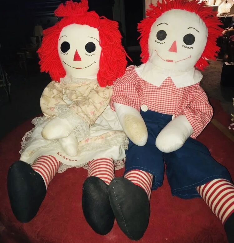 Two vintage Raggedy Ann and raggedy Andy 36 inches long see pictures for condition