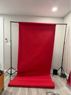 Photo Backdrop Stand with Red Seamless Paper – Photography Studio