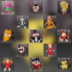 Vintage/cartoon Stuffed Animals (13 Of Them)