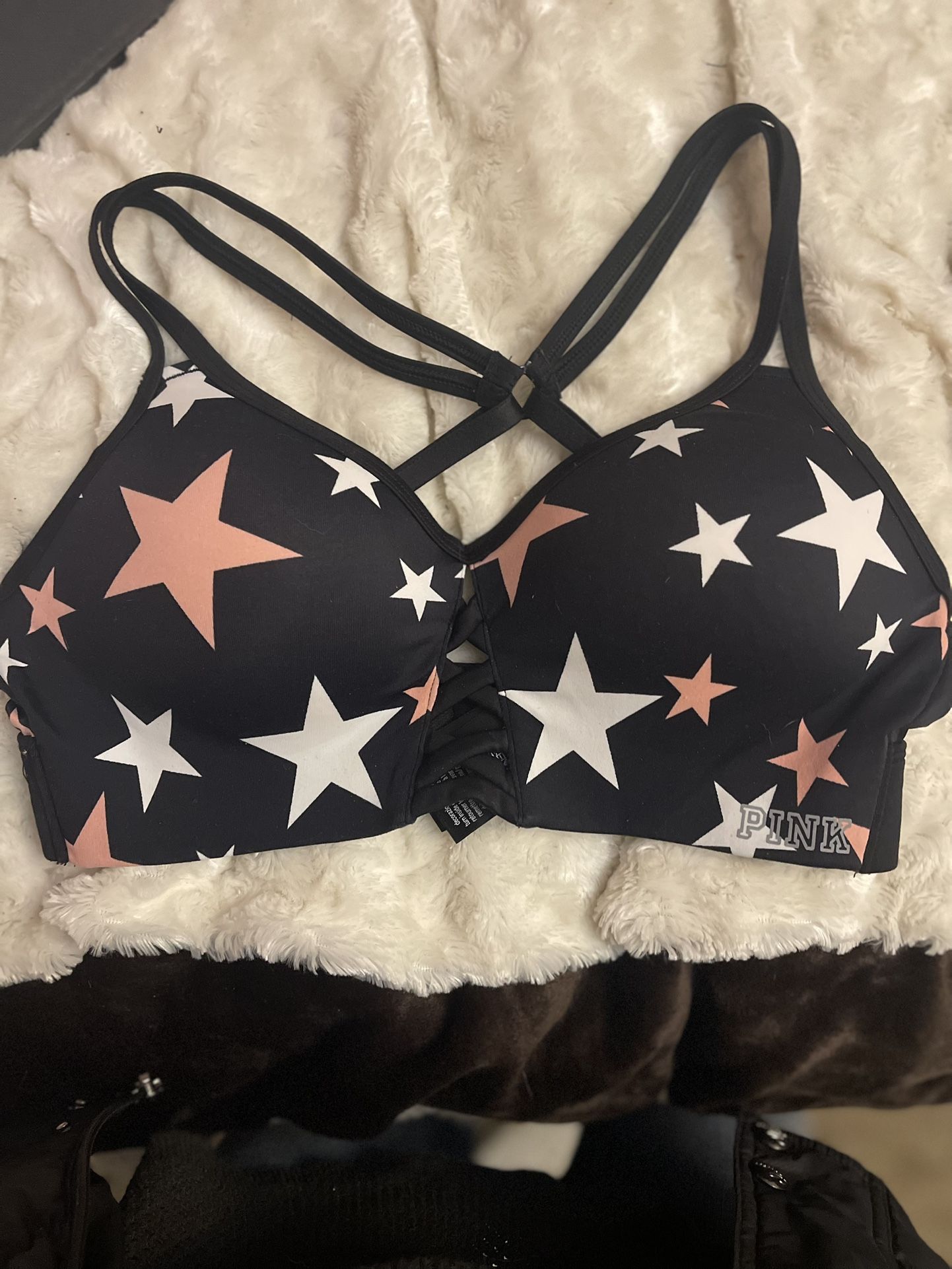 Black Pink And White Star Pink Bra Small
