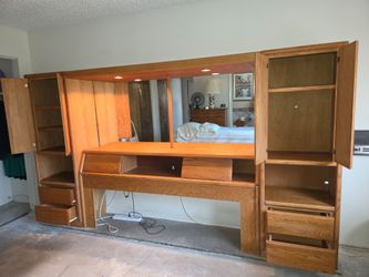 Wall Unit with lights mirros and storage